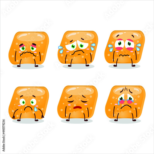 Jelly sweets candy orange cartoon character with sad expression. Vector illustration