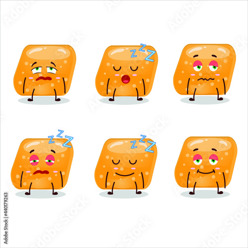 Cartoon character of jelly sweets candy orange with sleepy expression. Vector illustration