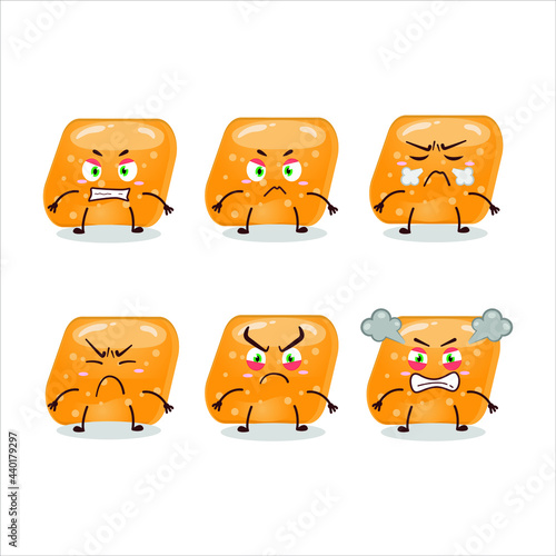 Jelly sweets candy orange cartoon character with various angry expressions. Vector illustration