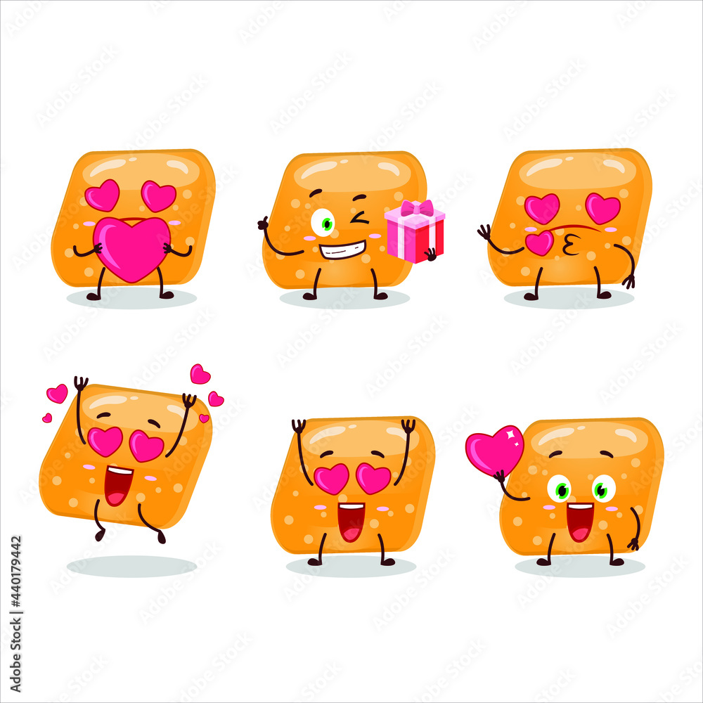 Jelly sweets candy orange cartoon character with love cute emoticon. Vector illustration Jelly sweets candy orange cartoon character with love cute emoticon. Vector illustration