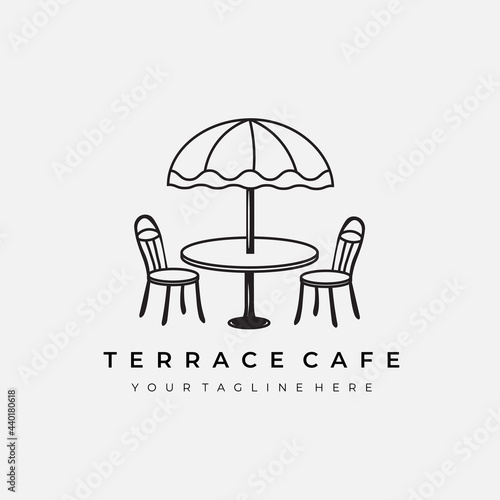 terrace cafe logo line art vector illustration design creative nature minimalist monoline outline linear simple modern