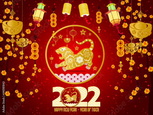 Happy Chinese new year 2022 - year of the Tiger. Lunar New Year banner design template.