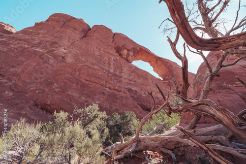 Skyline Arch in Arches National Park on a sunny day - artistic filter applied