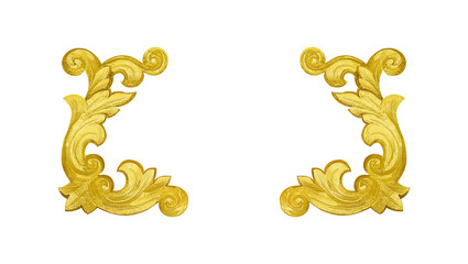 Ornament elements, vintage gold floral designs on black