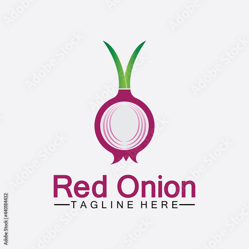 Red onion logo vector icon illustration design template