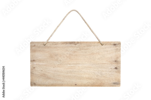 wooden sign with rope isolated on white ,clipping path included use for design.