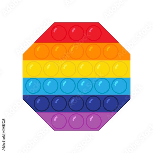 Trendy pop it fidgets. Colorful antistress toy. Hand toy with push bubbles for kids. Sensory fidget in rainbow colors. Relax popit vector illustration