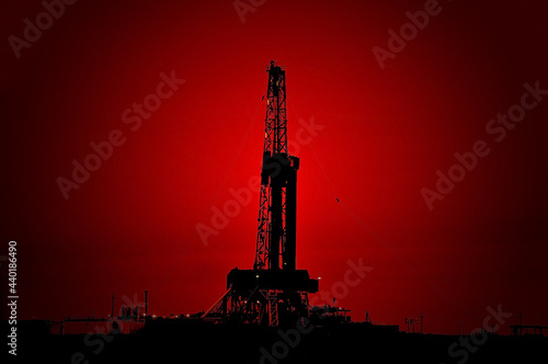 The drilling rig during sunset