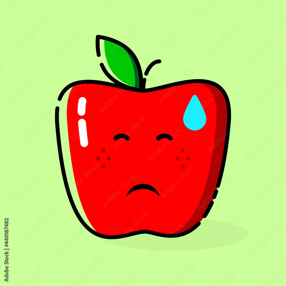 cute red apple emoticon illustration. moody expression. Sad emoticon. Fruit character icon cute red apple emoticon illustration. moody expression. Sad emoticon. Fruit character icon