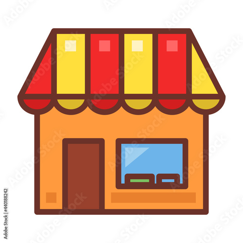 vector icon of store. market. grocery, building and architecture in filled outline style. vector icon for graphic, mobile design and etc.