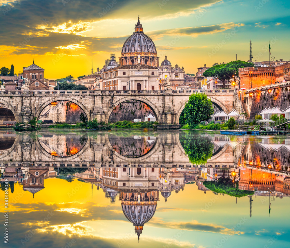 Fototapeta premium St.Peter's basilica and Ponte Vittorio Emanuele II bridge in Vatican, Rome.Italy