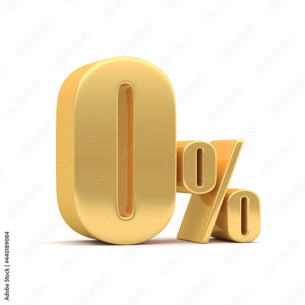 Gold zero percent on a white background. 3d render illustration. Gold zero percent on a white background. 3d render illustration.