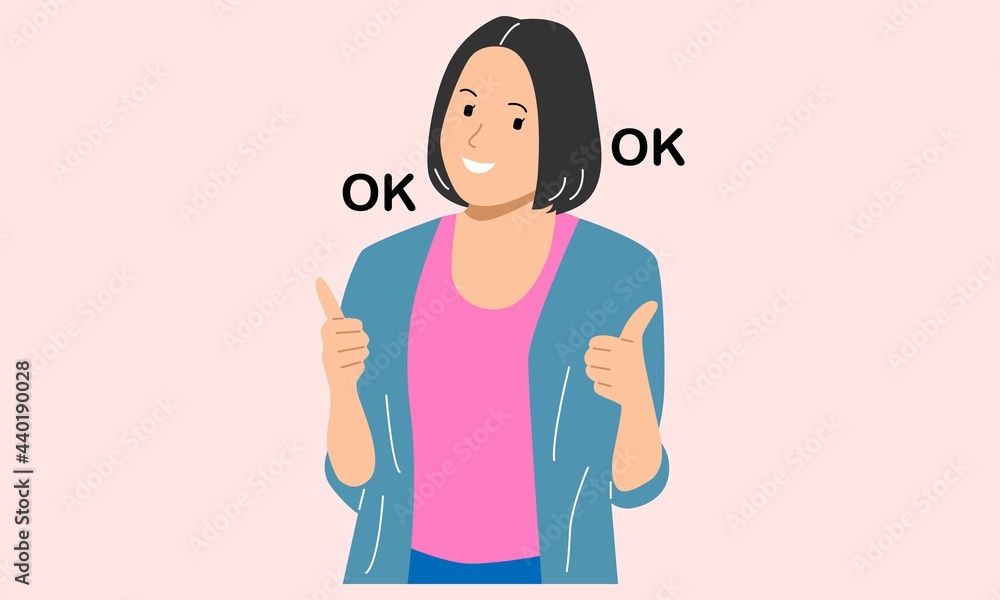 Young woman show gesturing thumbs up sign. Stylish girl making like, good or positive symbol Young woman show gesturing thumbs up sign. Stylish girl making like, good or positive symbol