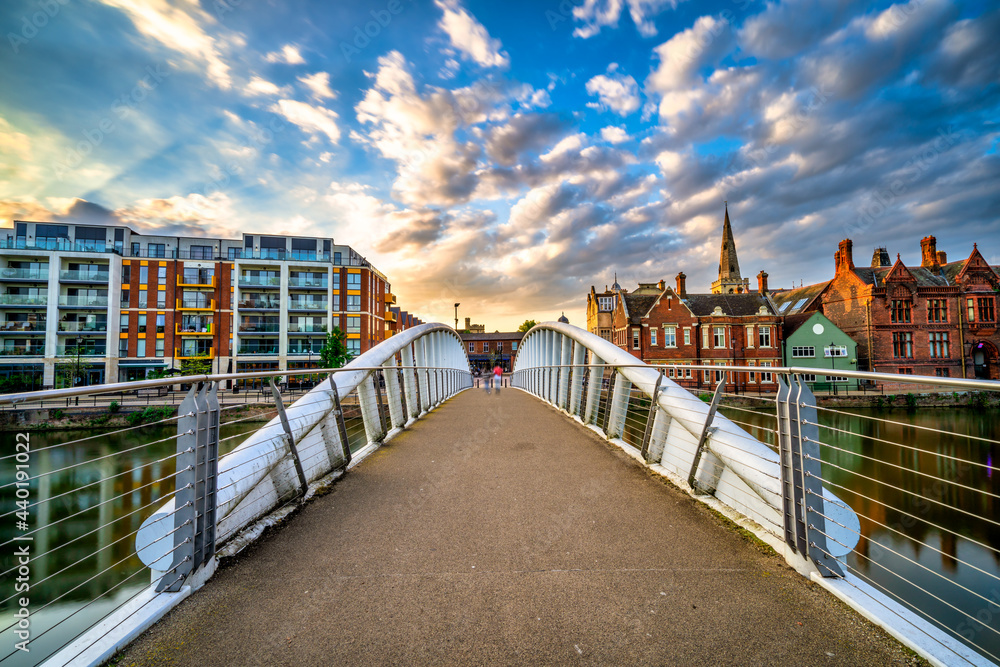 Bedford riverside bridge at sunset  on the Great Ouse River . England
