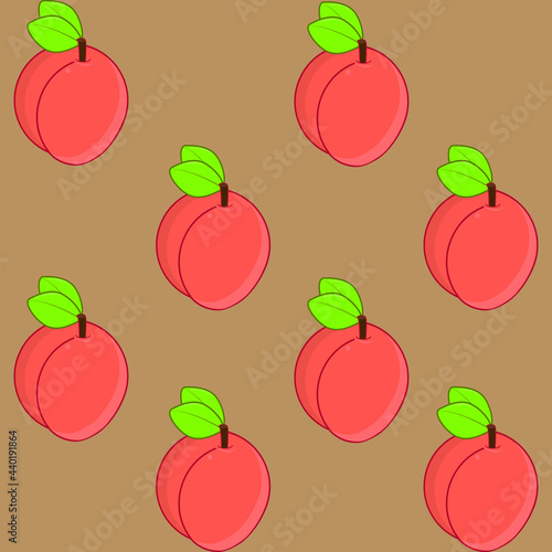 Seamless pattern with peaches on a brown isolated background. Summer minimalistic background