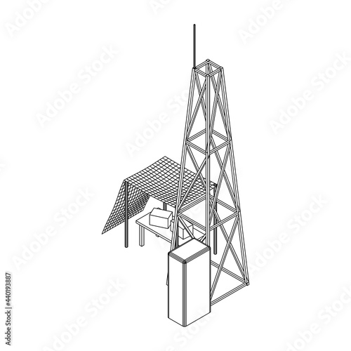 Antenna. Telecommunications signal transmitter radio tower. Communications concept. Wireframe low poly mesh vector illustration