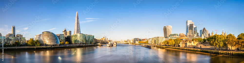 Morning panorama of more London riverside and financial district in autumn, England