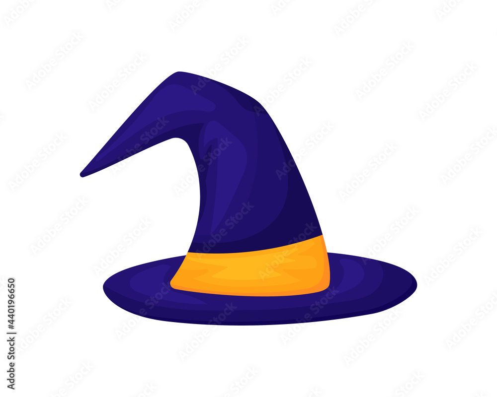 Naklejka premium Witch hat in cartoon style. Vector illusion. Isolated on white background 