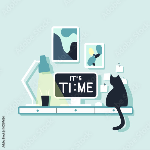 Simple workspace for freelance. Vector illustration in flat design. Workplace of designer with devices for work. Working from home.