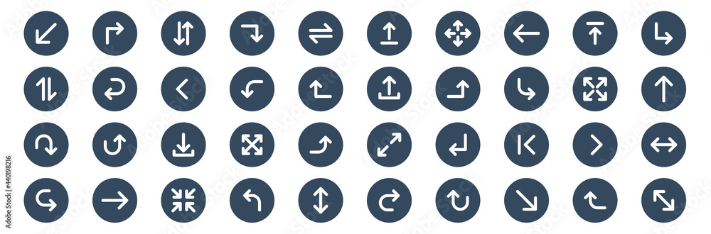 set of 40 arrow web icons in glyph style such as right, down, exchange, down, upload, fullscreen. vector illustration. - obrazy, fototapety, plakaty 