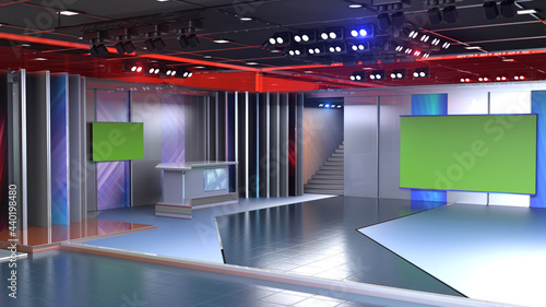 Fototapeta Naklejka Na Ścianę i Meble -  3D Virtual TV Studio News, Backdrop For TV Shows .TV On Wall.3D Virtual News Studio Background