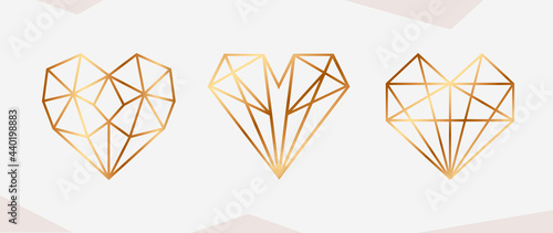 Heart icon vector. Golden geometric style heart. Luxury Love logo design isolated on white background. Design for website, love symbol, Valentine's day or wedding invitation element, Love sign.