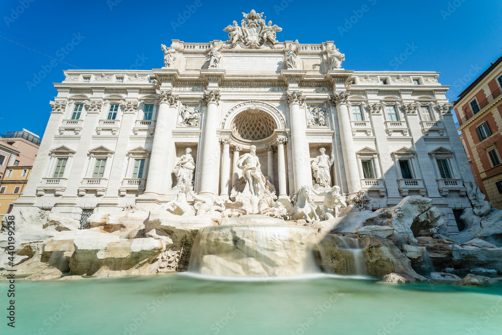 Long exposure view of Di Trevi fountain in Rome, Italy