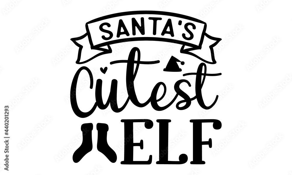 Santa s cutest elf, Vintage hand lettering on blackboard background with chalk, Black typography for Christmas cards design, poster, print