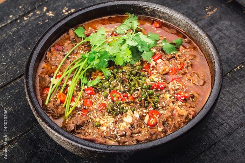 Boiled beef with Chinese Sichuan cuisine