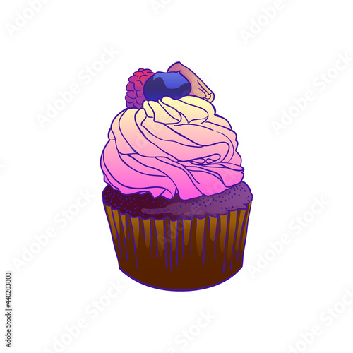 Colorful cupcake isolated on white, vector illustration