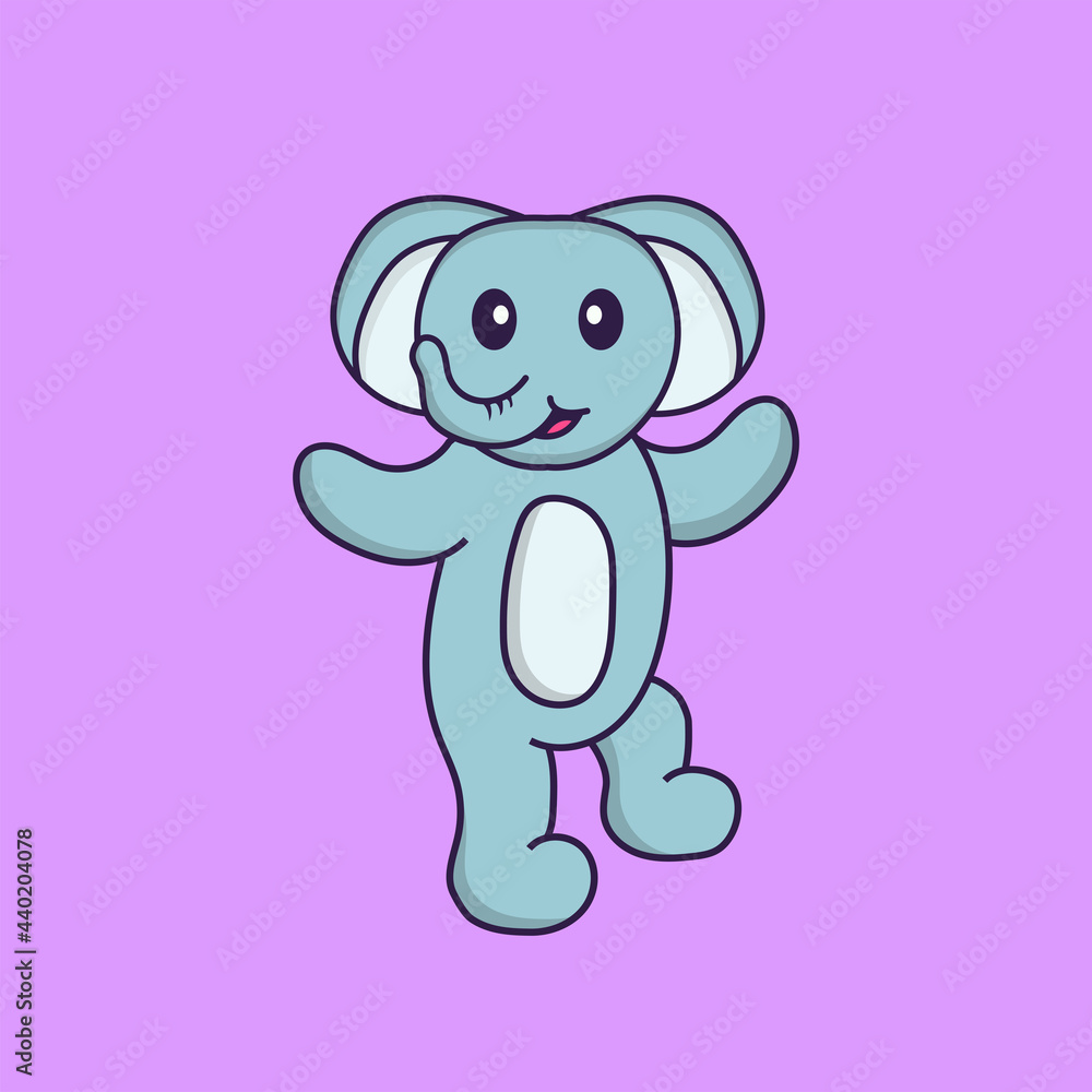 Cute elephant is dancing. Animal cartoon concept isolated. Can used for t-shirt, greeting card, invitation card or mascot. Flat Cartoon Style Cute elephant is dancing. Animal cartoon concept isolated. Can used for t-shirt, greeting card, invitation card or mascot. Flat Cartoon Style