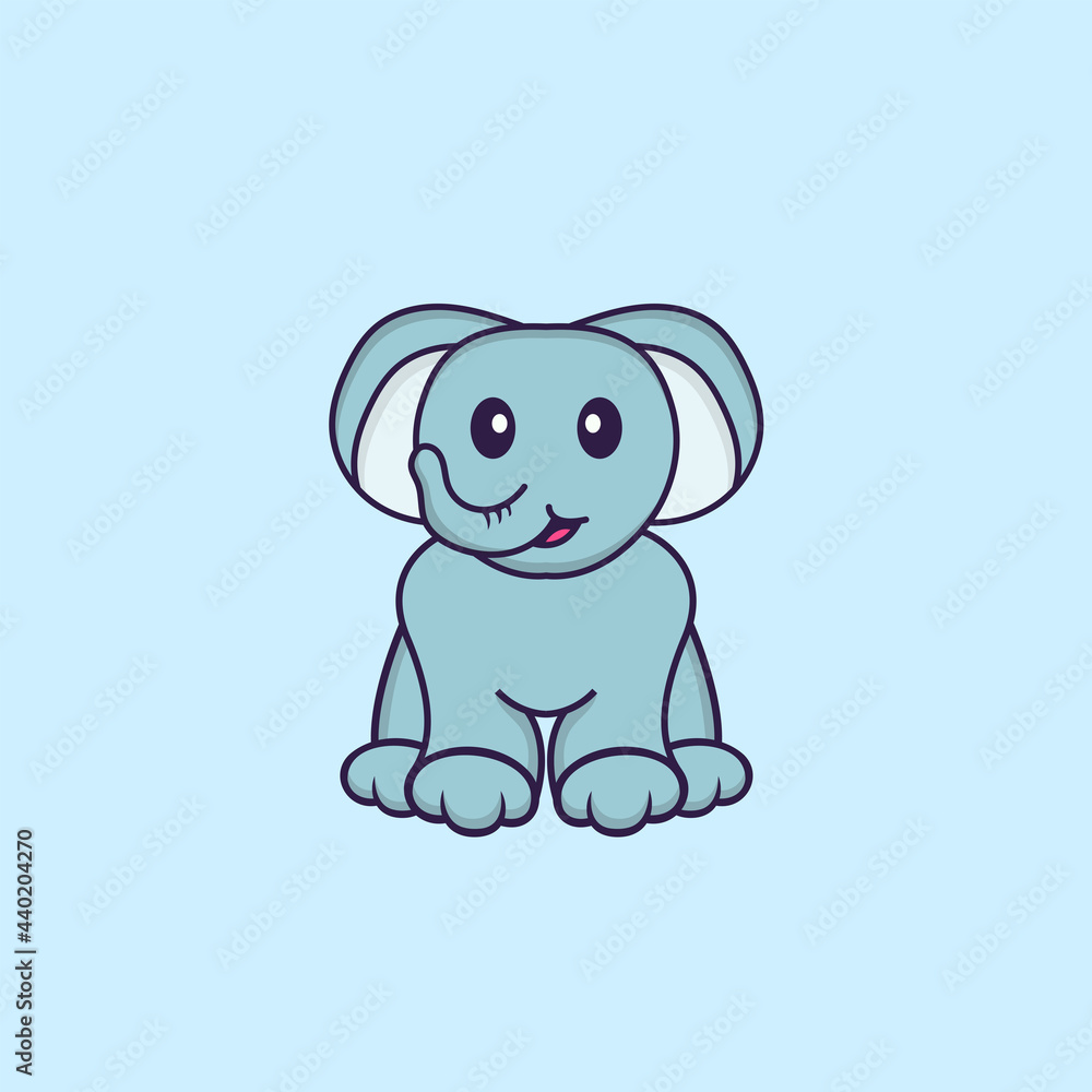 Fototapeta premium Cute elephant is sitting. Animal cartoon concept isolated. Can used for t-shirt, greeting card, invitation card or mascot. Flat Cartoon Style