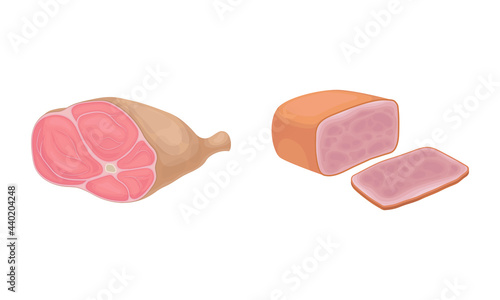 Meat with Mutton Leg and Ham as Foodstuff from Butchery Vector Set