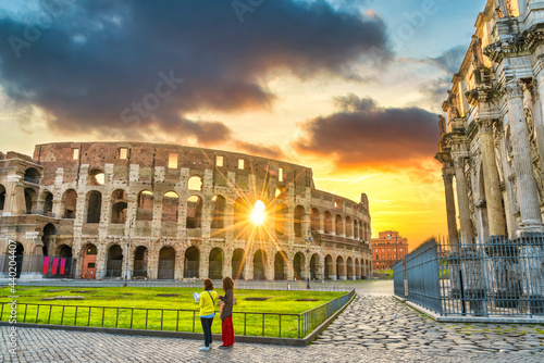 Colosseum at sunrise in Rome. Italy