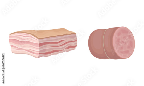 Fototapeta Naklejka Na Ścianę i Meble -  Meat with Lard and Wurst as Foodstuff from Butchery Vector Set