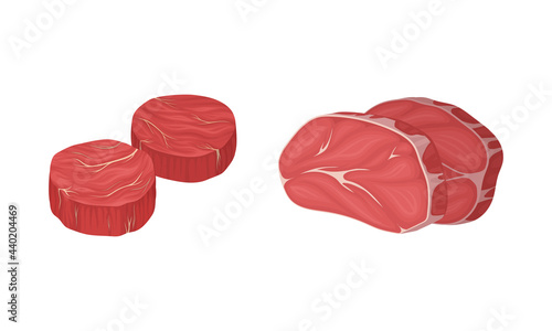 Meat with Marbled Beef Slab as Foodstuff from Butchery Vector Set