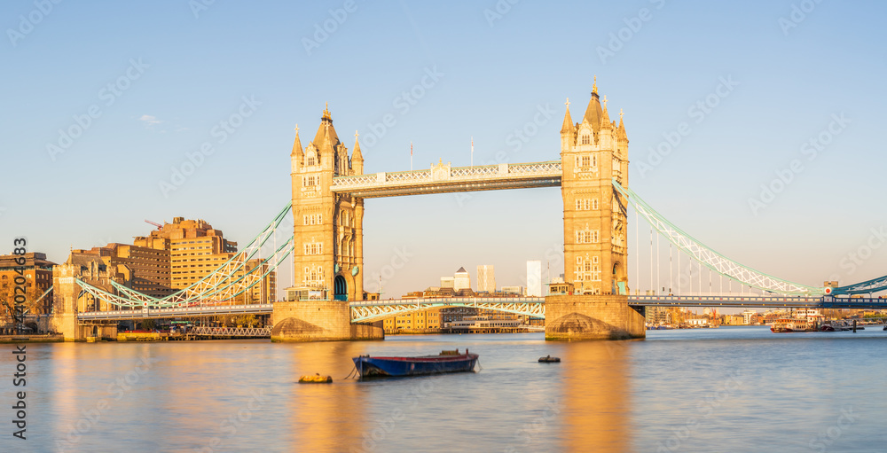 Tower Bridge seen from south bank of river Thamess in London. England