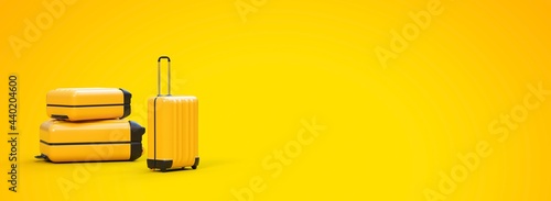 Plusieurs valises pour partir en vacances - Fond jaune - Rendu 3D photo