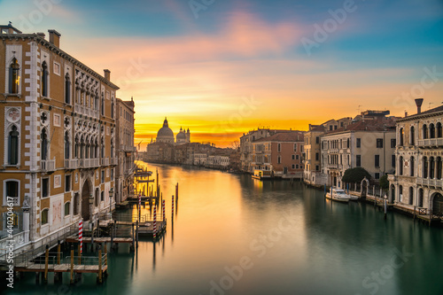 Grand Canal and Basilica Santa Maria della Salute at sunrise in Venice. Italy
