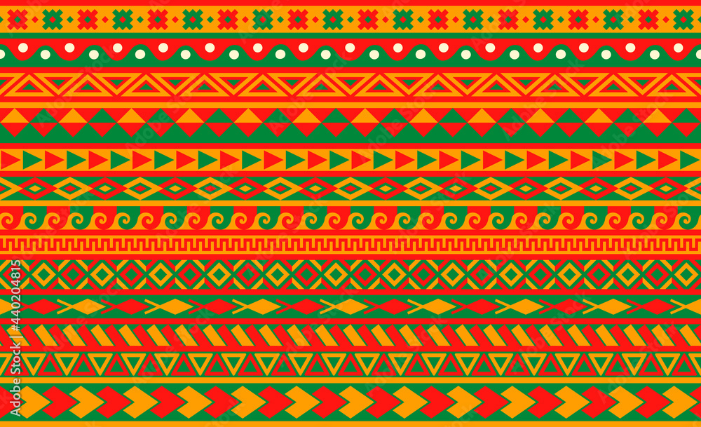 Mexican ethnic patterns. Seamless vector ornaments with triangles, zigzags and waves. Folk mexican geometric motif.