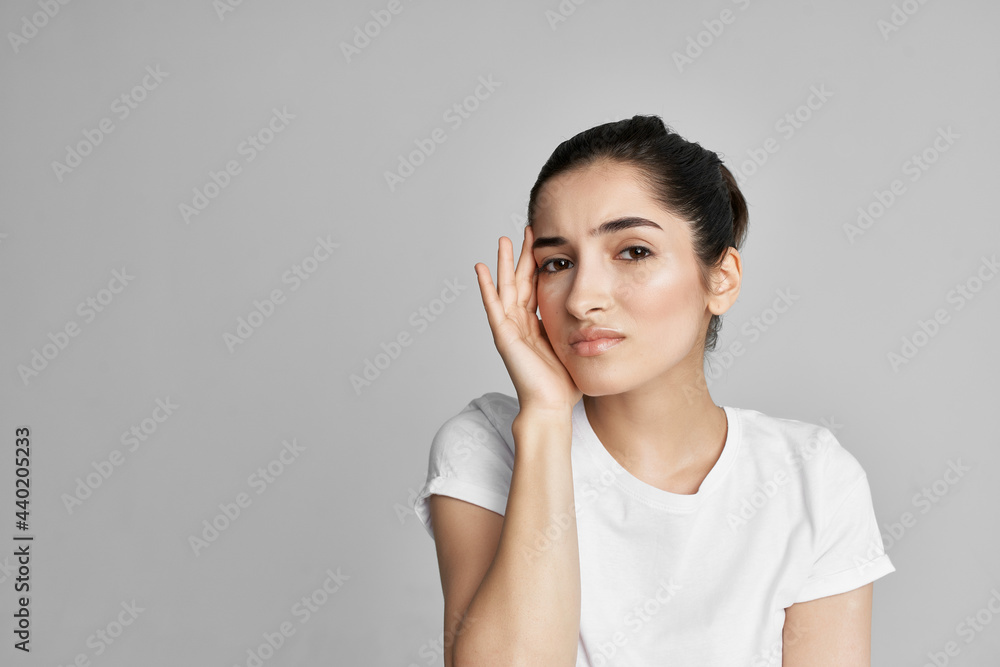 woman with headache discontent health problems close up woman with headache discontent health problems close up