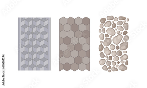 Pebbles and Flagstone for Pavement and Garden Walkway as Landscape Elements Vector Set