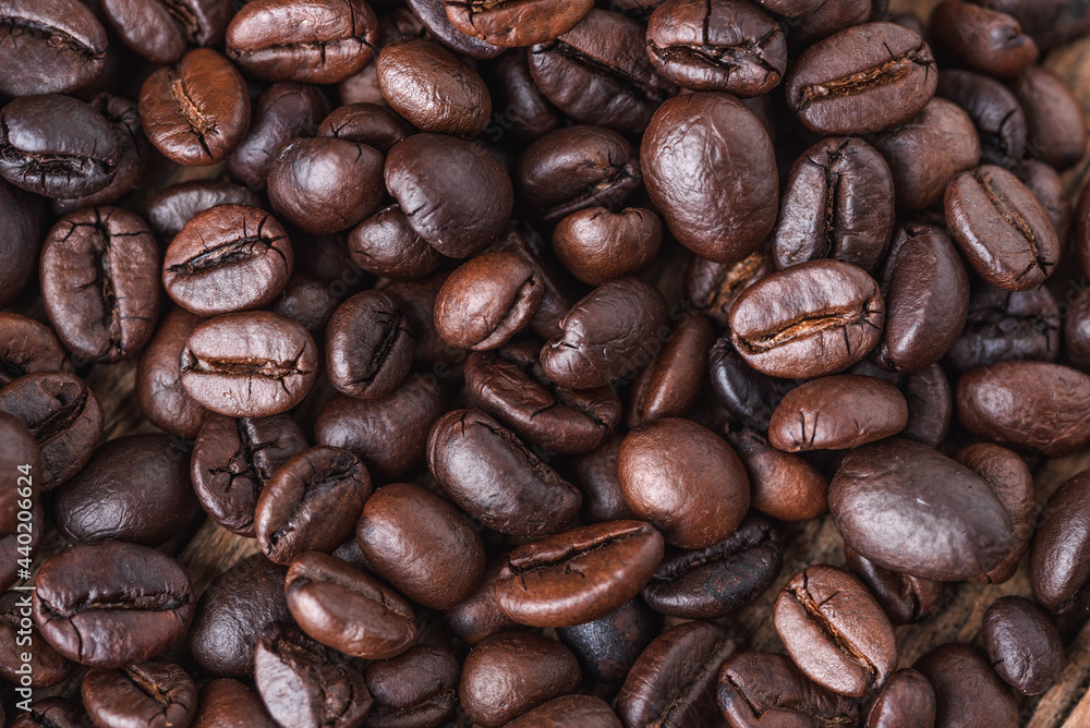 Obraz premium Coffee beans. coffee beans texture background. top view.