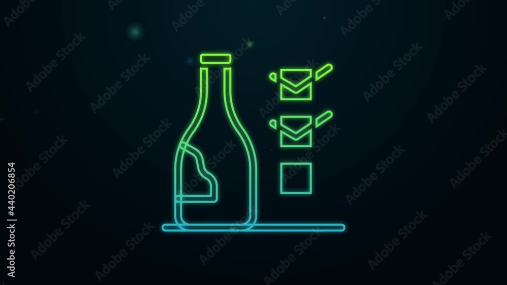 Glowing neon line Bottle of wine icon isolated on black background. 4K Video motion graphic animation Glowing neon line Bottle of wine icon isolated on black background. 4K Video motion graphic animation