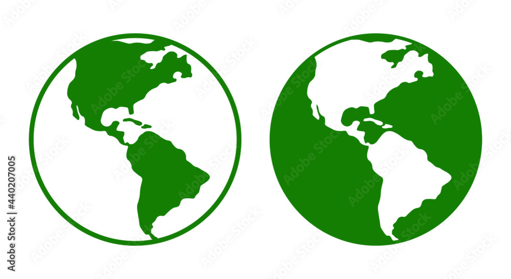 Earth icon. Globe sphere map symbol. World from space sign. North and south america atlas geography. Web application interface internet button. Vector illustration image.