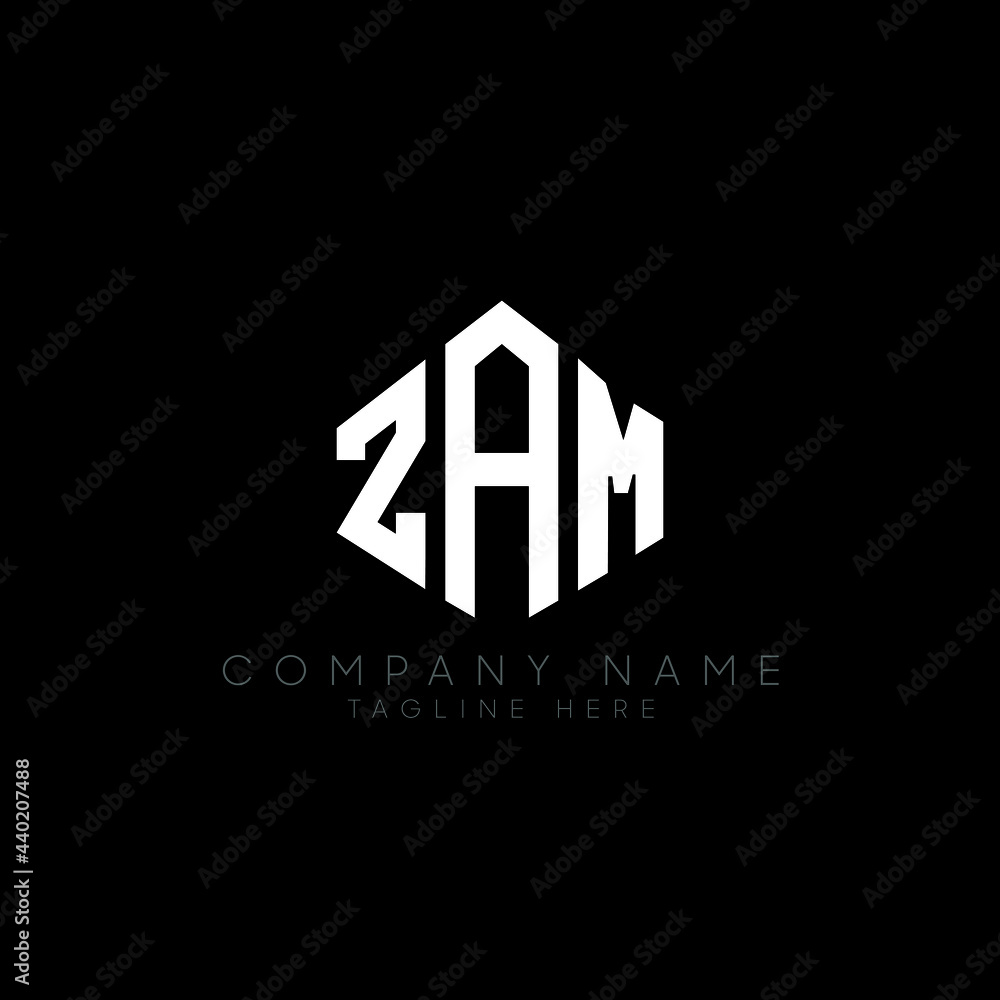 ZAM letter logo design with polygon shape. ZAM polygon logo monogram. ZAM cube logo design. ZAM hexagon vector logo template white and black colors. ZAM monogram, ZAM business and real estate logo. 