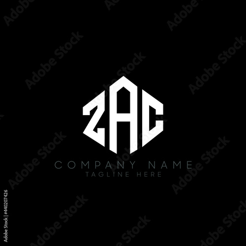 ZAC letter logo design with polygon shape. ZAC polygon logo monogram. ZAC cube logo design. ZAC hexagon vector logo template white and black colors. ZAC monogram, ZAC business and real estate logo.  photo