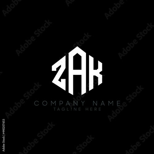 ZAK letter logo design with polygon shape. ZAK polygon logo monogram. ZAK cube logo design. ZAK hexagon vector logo template white and black colors. ZAK monogram, ZAK business and real estate logo.  photo