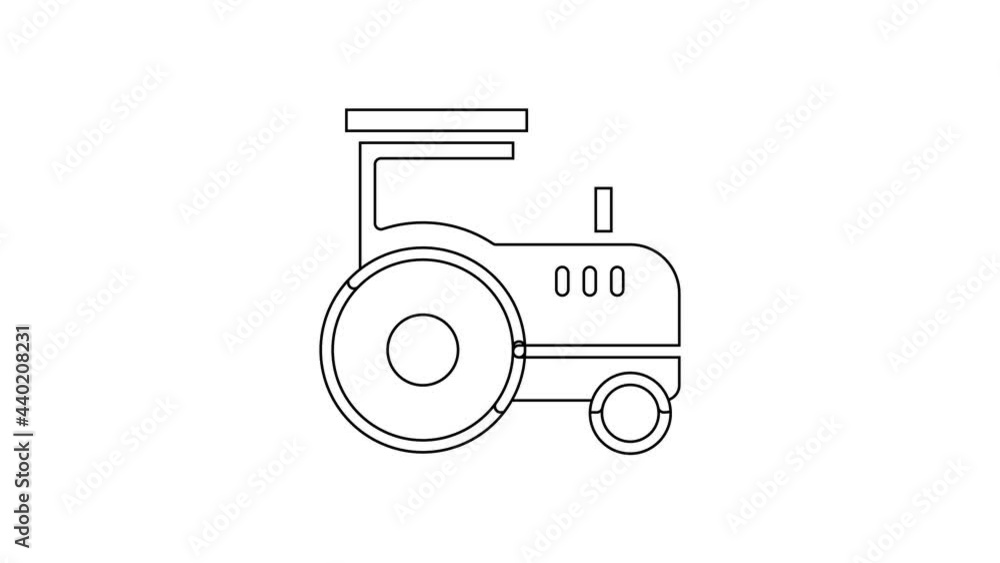 Black line Tractor icon isolated on white background. 4K Video motion graphic animation Black line Tractor icon isolated on white background. 4K Video motion graphic animation