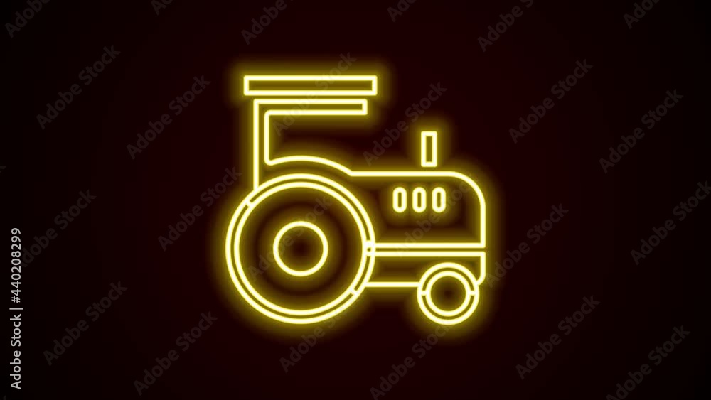 Glowing neon line Tractor icon isolated on black background. 4K Video motion graphic animation Glowing neon line Tractor icon isolated on black background. 4K Video motion graphic animation